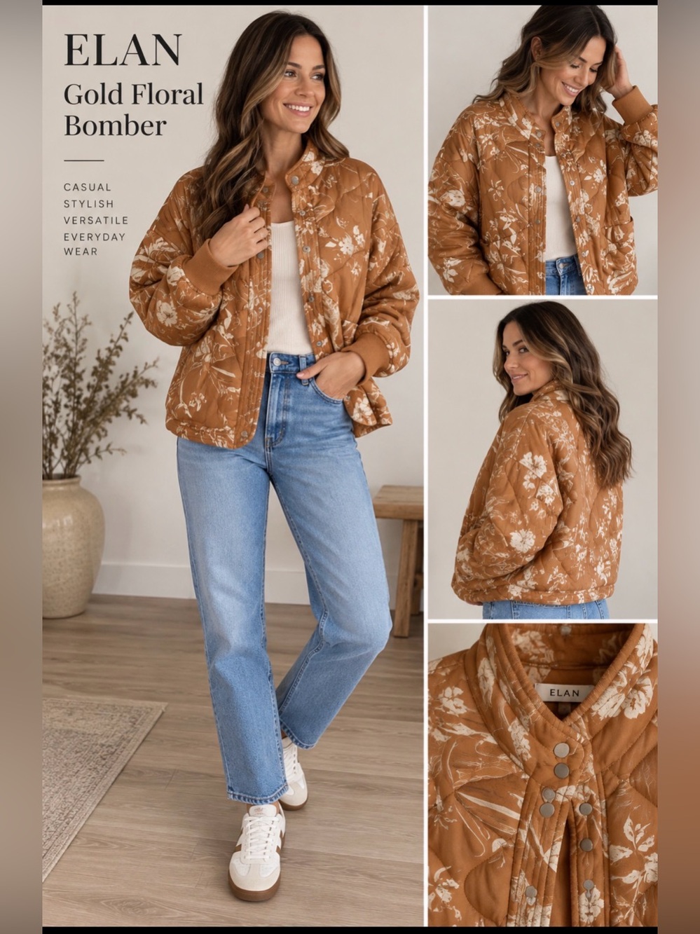 ELAN gold floral Bomber